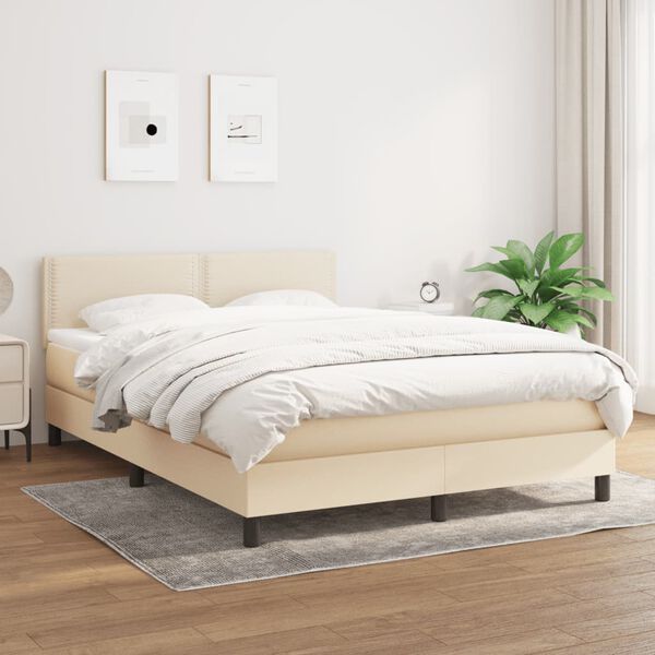 vidaXL Boxspring met matras stof cr&egrave;mekleurig 140x190 cm