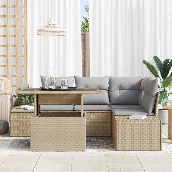 vidaXL Tuin Sofa Set met kussen met opslag 5 pcs Beige poly rattan