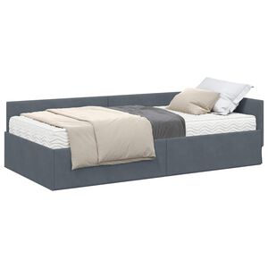vidaXL Hoekbedframe met Matras Anders 2 pcs Grijs Fluweel