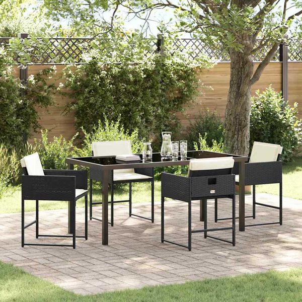 vidaXL Tuin eettafelset 5 pcs Zwart poly rattan