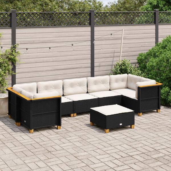 vidaXL 8-delige Loungeset met kussens poly rattan zwart