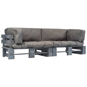 vidaXL 2-delige Tuinbankenset pallet met grijze kussens grenenhout