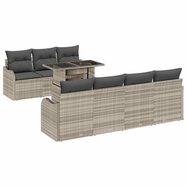vidaXL Tuin Sofa Set met kussen 8 pcs Lichtgrijs Poly Rattan