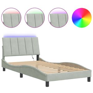 vidaXL Bedframe met LED zonder matras "Hanko" fluweel lichtgrijs 100x200 cm