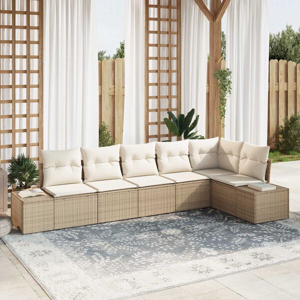 vidaXL Tuin Sofa Set met kussen 6 pcs Beige en Cr&egrave;me poly rattan