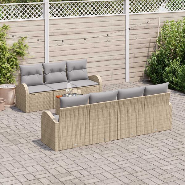 vidaXL Tuinbankenset met kussen 8 pcs Beige poly rattan