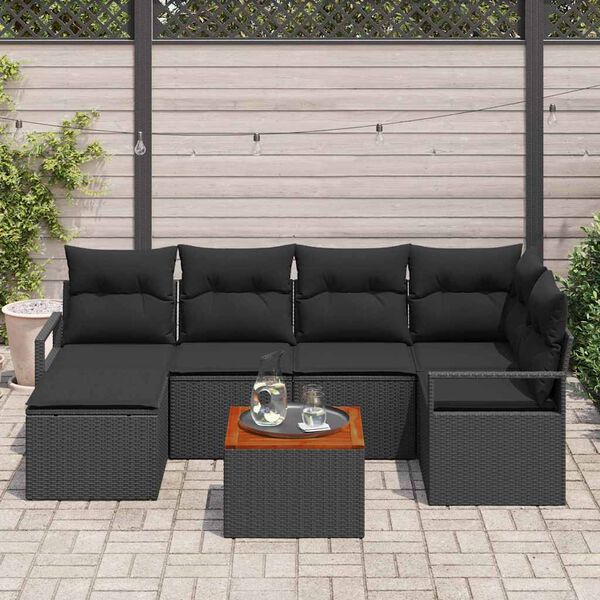 vidaXL Tuinbankenset met opslag 7 pcs Zwart poly rattan