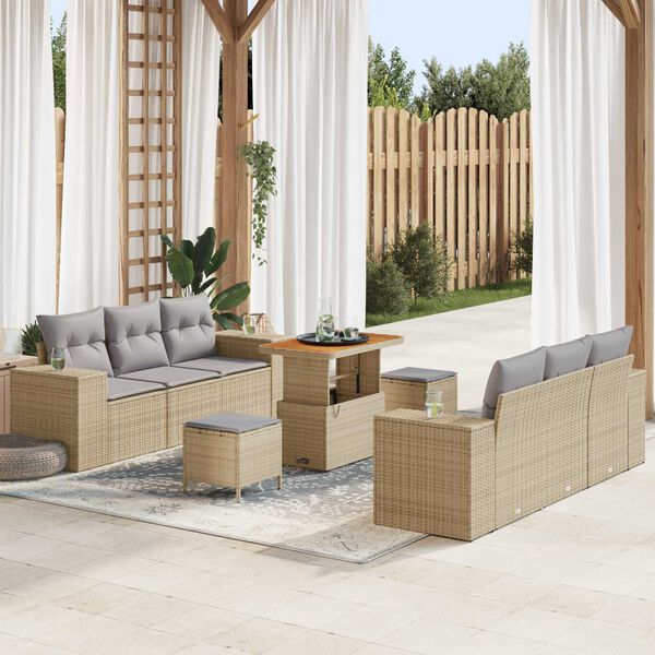 vidaXL Tuin Sofa Set met kussen 9 pcs Beige en Licht Grijs Poly Rattan