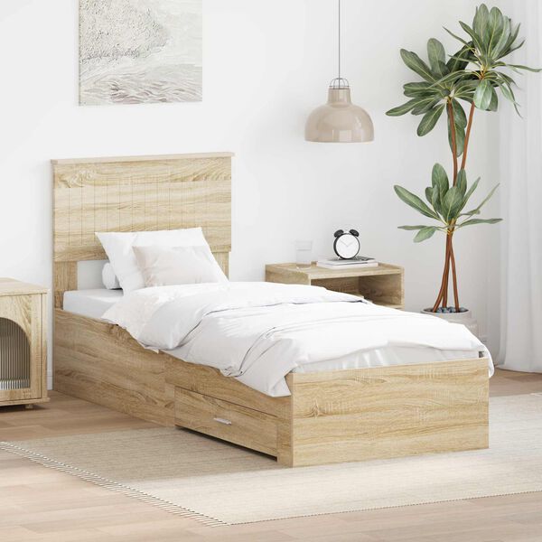 vidaXL Bedframe Sonoma Eiken en Zilver 75 x 190 cm Bewerkt hout