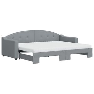 vidaXL Slaapbank onderschuifbed en matrassen 80x200 cm stof lichtgrijs