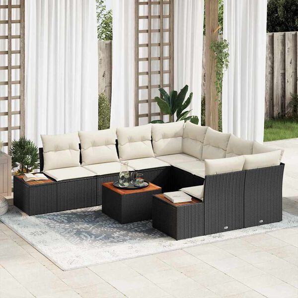 vidaXL Tuin Sofa Set met kussen met opslag 9 pcs Zwart Poly riet