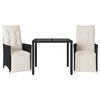 vidaXL 3-delige Bistroset met kussens poly rattan zwart