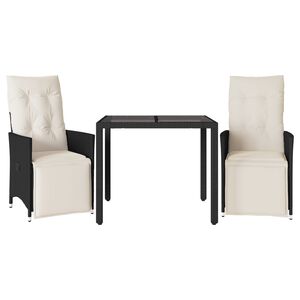 vidaXL 3-delige Bistroset met kussens poly rattan zwart