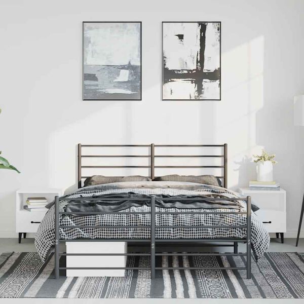 vidaXL Bedframe met hoofd- en voeteneinde metaal zwart 135x190 cm