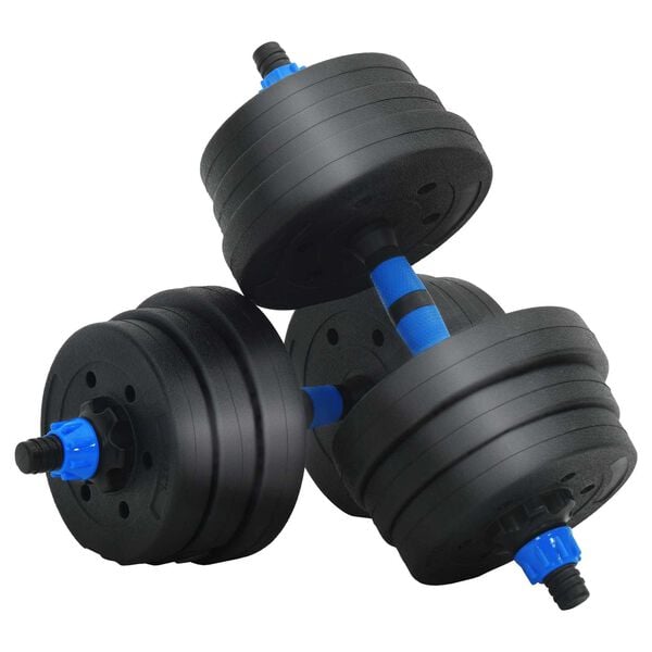 vidaXL 2-in-1 Halter-Barbell Set 30kg Zwart en Blauw