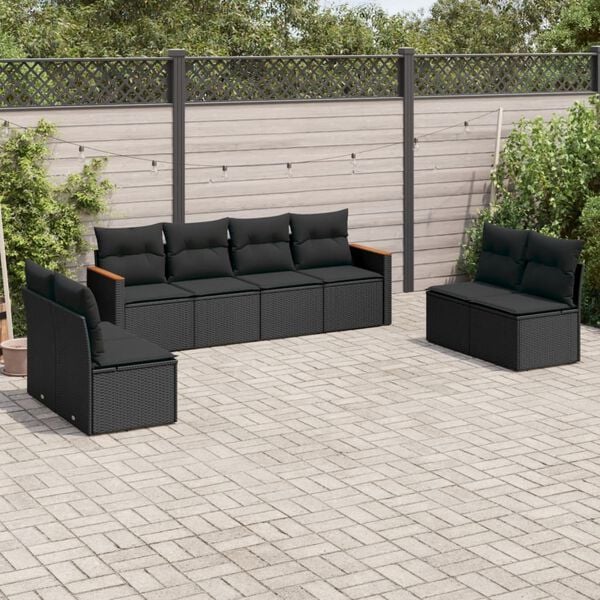 vidaXL 8-delige Loungeset met kussens poly rattan zwart