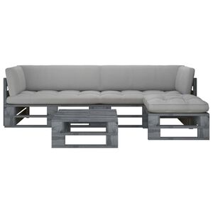 vidaXL 4-delige Loungeset pallet met kussens grijs ge&iuml;mpregneerd hout