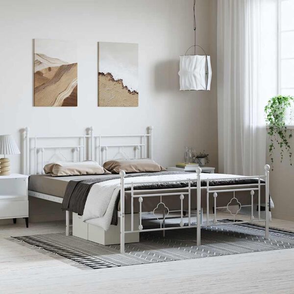 vidaXL Bedframe met hoofd- en voeteneinde metaal wit 193x203 cm
