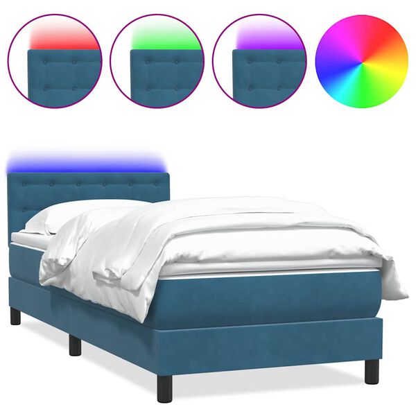 vidaXL Boxspring met matras en LED fluweel donkerblauw 100x220 cm