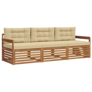 vidaXL Buiten bankenset met kussen 3 pcs Natuurlijk en Beige