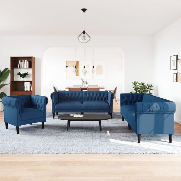 vidaXL 3-delige Loungeset stof blauw