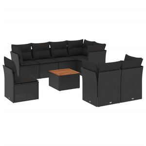 vidaXL 9-delige Loungeset met kussens poly rattan zwart