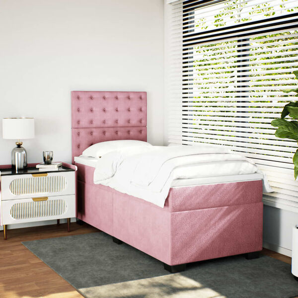 vidaXL Boxspring met matras fluweel roze 80x200 cm