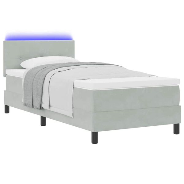 vidaXL LED Box Spring Bed met matras Lichtgrijs 80 x 200 cm Fluweel