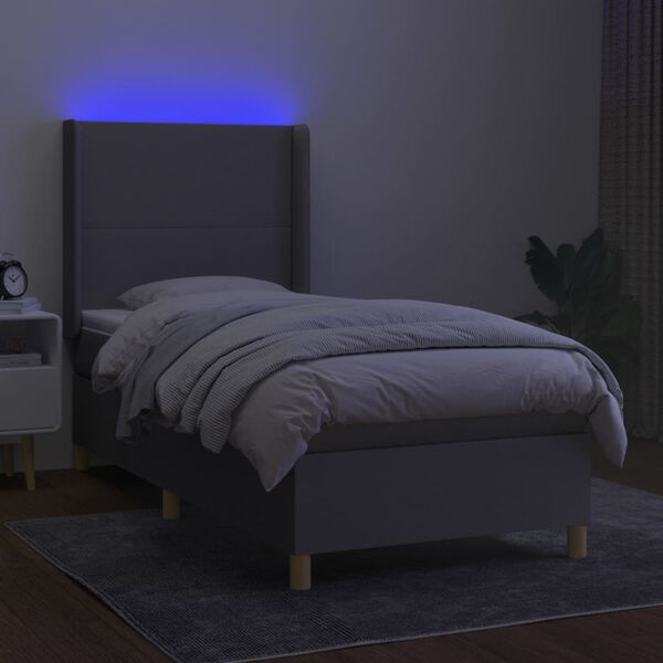 vidaXL Boxspring met matras en LED stof lichtgrijs 80x200 cm