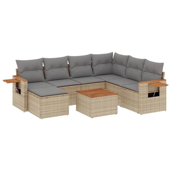 vidaXL 8-delige Loungeset met kussens poly rattan beige