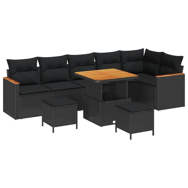 vidaXL Tuin Sofa Set met kussen 9 pcs Zwart Poly riet