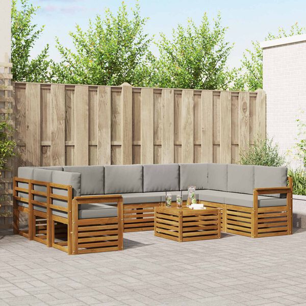 vidaXL Sofa-Sets 10 pcs Natuurlijk en Lichtgrijs Massief Acaciahout