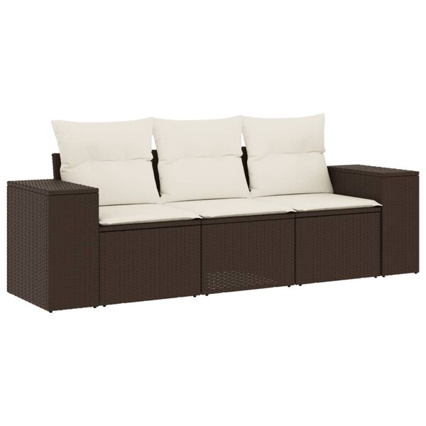 vidaXL 3-delige Loungeset met kussens poly rattan bruin