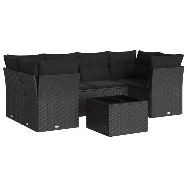 vidaXL 7-delige Loungeset met kussens poly rattan zwart