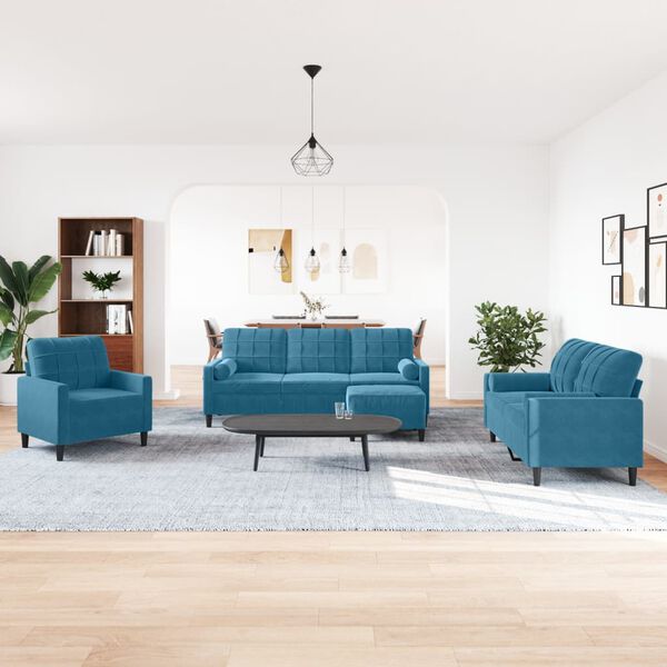 vidaXL 4-delige Loungeset met kussens en bolsters fluweel blauw