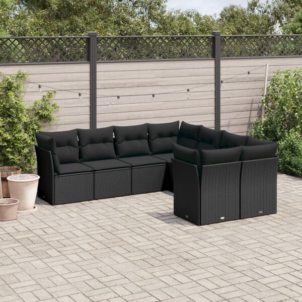 vidaXL 8-delige Loungeset met kussens poly rattan zwart