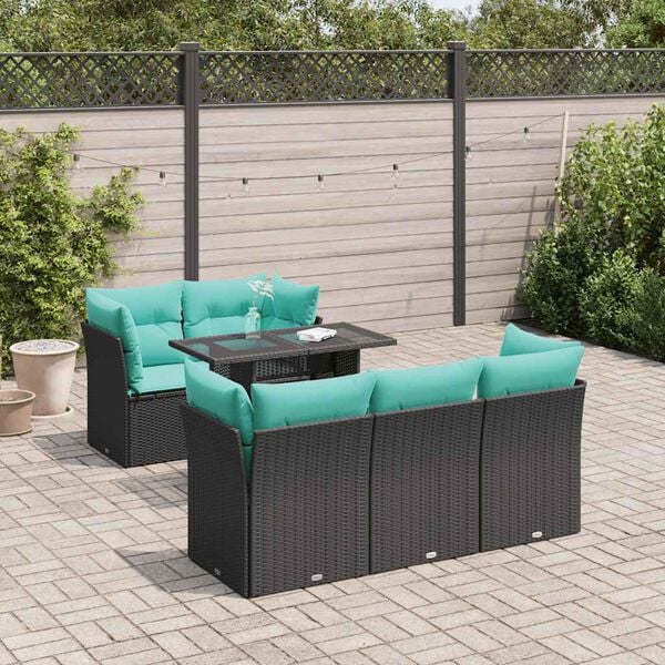 vidaXL 6-delige Loungeset met kussens poly rattan acacia zwart