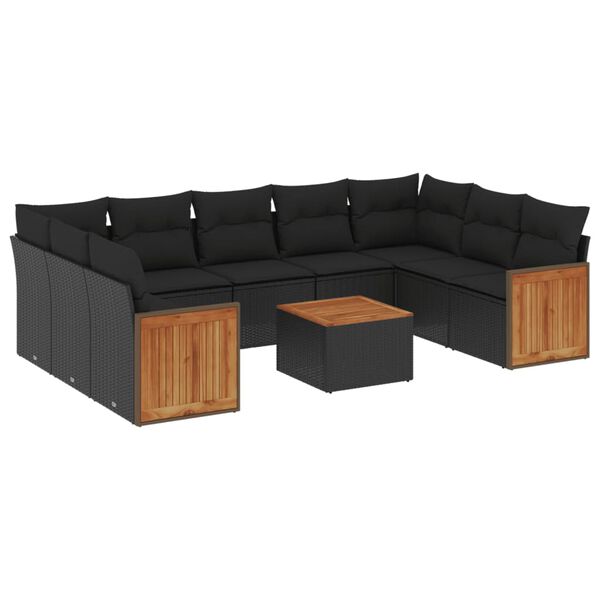 vidaXL 10-delige Loungeset met kussens poly rattan zwart