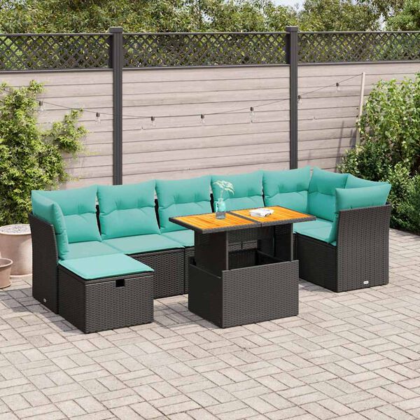 vidaXL 8-delige Loungeset met kussens poly rattan acacia grijs