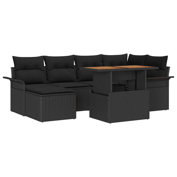 vidaXL Tuin Sofa Set met opslag 7 pcs Zwart Poly riet