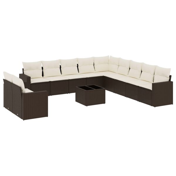vidaXL 12-delige Loungeset met kussens poly rattan bruin