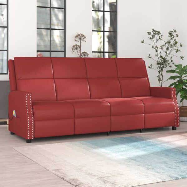 vidaXL Massagestoel 4-zits verstelbaar kunstleer wijnrood