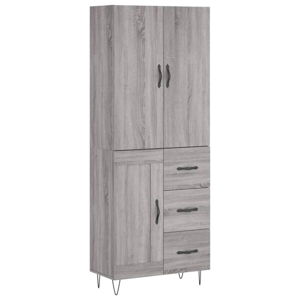 vidaXL Hoge kast 69,5x34x180 cm bewerkt hout grijs sonoma eikenkleurig