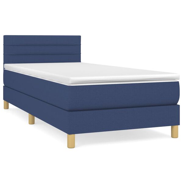 vidaXL Boxspring met matras stof blauw 90x200 cm
