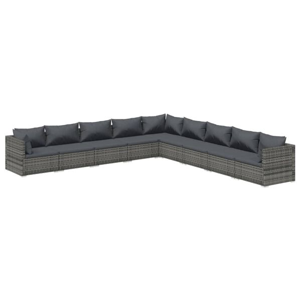 vidaXL 9-delige Loungeset met kussens poly rattan grijs