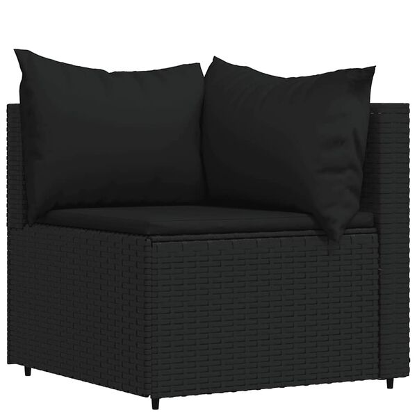 vidaXL 3-delige Loungeset met kussens poly rattan zwart