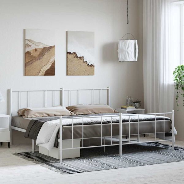 vidaXL Bedframe met hoofd- en voeteneinde metaal wit 193x203 cm