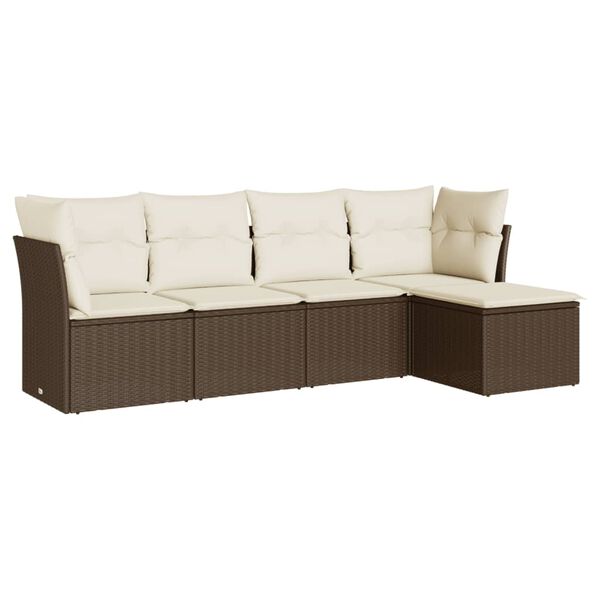 vidaXL 5-delige Loungeset met kussens poly rattan bruin