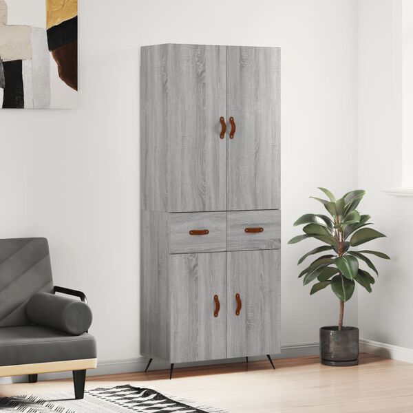 vidaXL Hoge kast 69,5x34x180 cm bewerkt hout grijs sonoma eikenkleurig