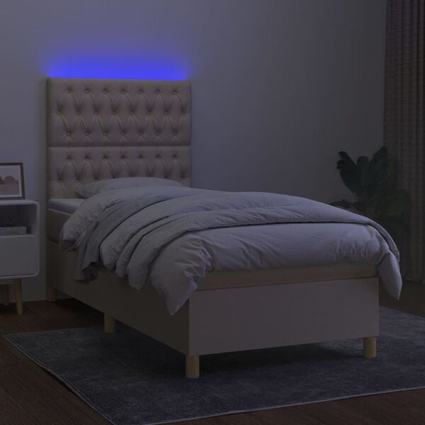 vidaXL Boxspring met matras en LED stof cr&egrave;mekleurig 80x200 cm
